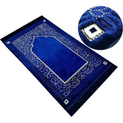 Tapis de prière velours Mihrab bleu marine Generique