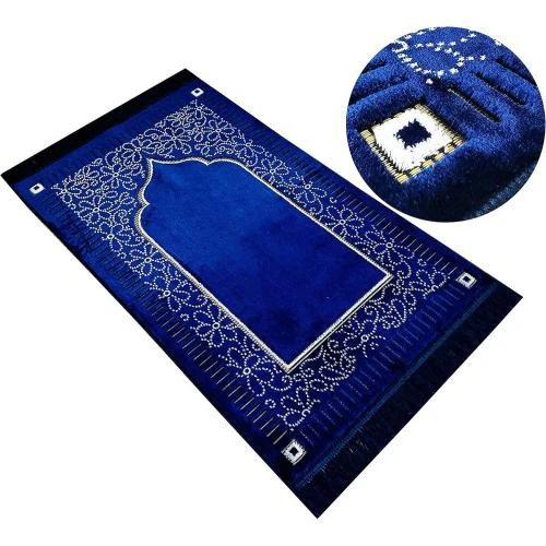 Tapis de prière velours Mihrab bleu marine Generique - Vue principale
