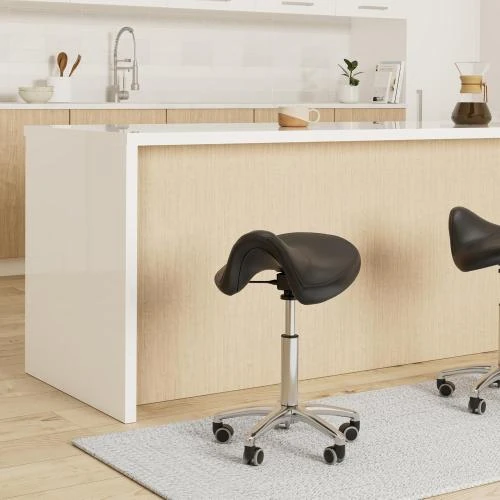 Détail de Tabouret Coiffure Noir, Fauteuil à Roulettes, Éco Cuir