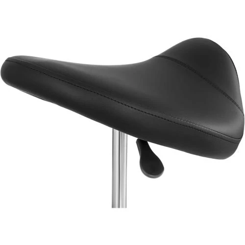 Zoom sur Tabouret Coiffure Noir, Fauteuil à Roulettes, Éco Cuir