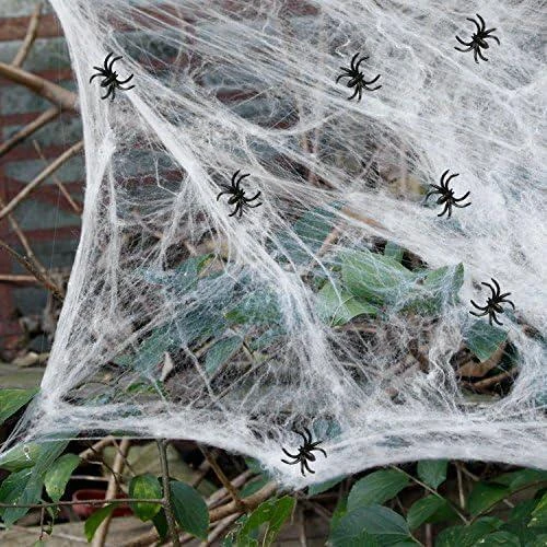 Zoom sur Toile d'araignée extensible, décorations Halloween, fausses araignées