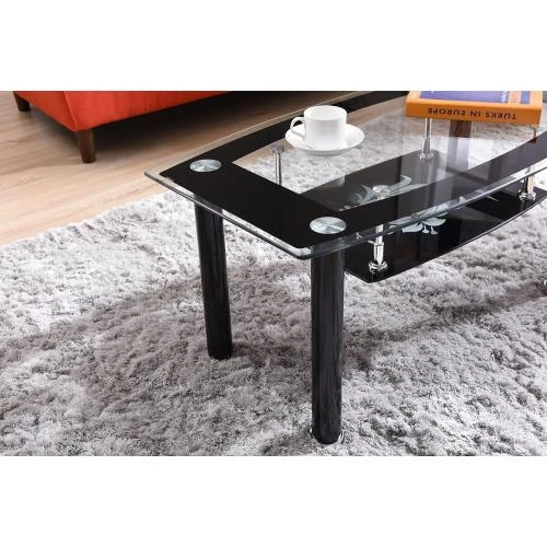 Zoom sur Table Basse Rectangulaire Verre Trempé Noir Hodedah