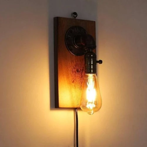 Détail de Applique Murale Vintage Industrielle B LED Barcelona, Bois