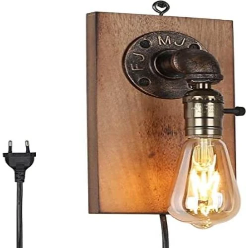 Applique Murale Vintage Industrielle B LED Barcelona, Bois - Vue principale