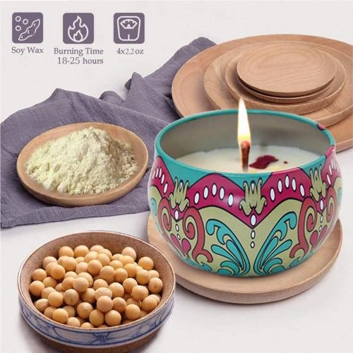 Détail de Coffret Bougies Parfumées Funklu, 4 Bougies Soja Aromathérapie