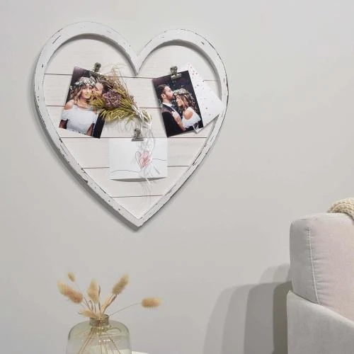 Zoom sur Cadre photo collage coeur blanc antique, 3 photos