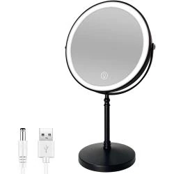 Miroir maquillage lumineux noir, grossissant x10, 3 éclairages
