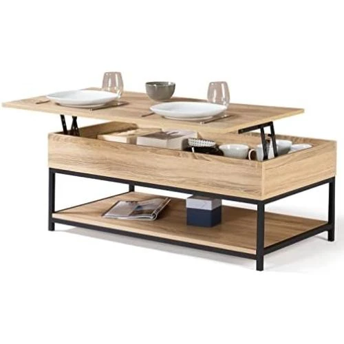 Table Basse IDMarket Plateau Relevable Rectangulaire Detroit, Design Industriel - Vue principale