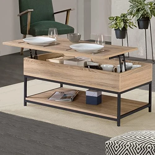 Détail de Table Basse IDMarket Plateau Relevable Rectangulaire Detroit, Design Industriel
