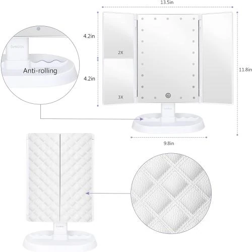 Détail de Miroir de Maquillage Éclairé Deweisn, Portable, Tactile