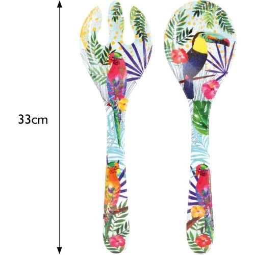 Zoom sur Couverts à salade Melamine Toucans de Rio, Les Jardins de la Comtesse