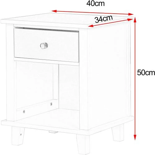 Zoom sur Table de Chevet Bois Blanc, Tiroir, Compartiment Ouvert