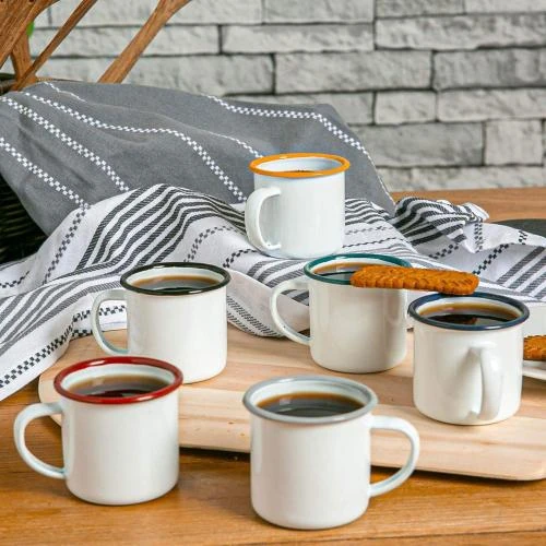 Zoom sur Coupes espresso email blanc, camping, boissons chaudes