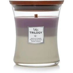 Bougie WoodWick Sablier, Trilogie Ciel Améthyste, Parfum Unique
