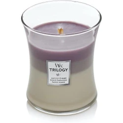 Bougie WoodWick Sablier, Trilogie Ciel Améthyste, Parfum Unique en situation