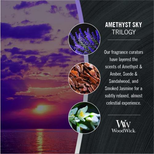 Présentation de Zoom sur Bougie WoodWick Sablier, Trilogie Ciel Améthyste, Parfum Unique