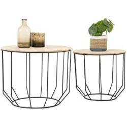 Tables Gigognes Bois Métal, Table Basse Design Industriel, Lot de 2