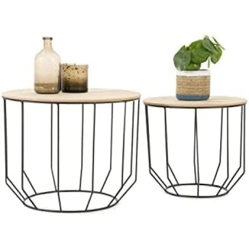 Tables Gigognes Bois Métal, Table Basse Design Industriel, Lot de 2 - Vue principale