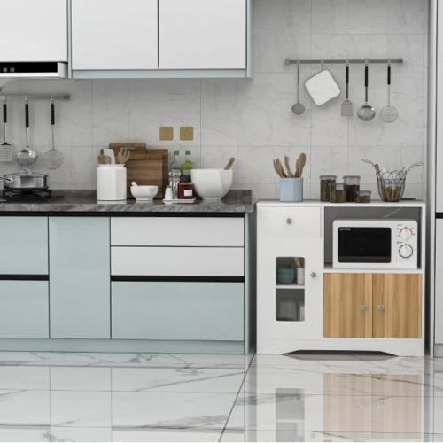 Zoom sur Buffet Chleby, meuble cuisine, rangement, étagère micro-ondes