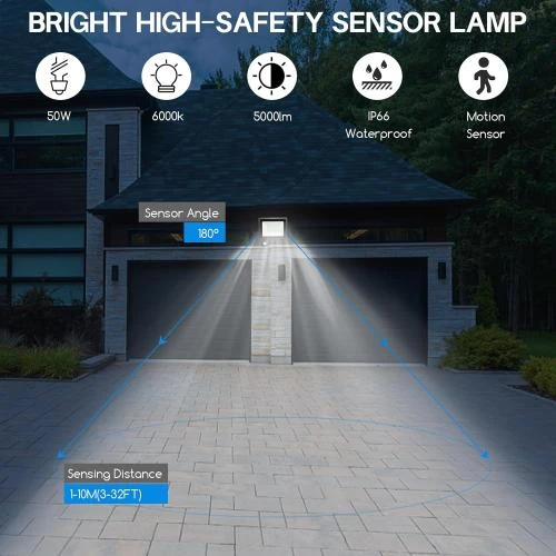 Zoom sur Lampes sécurité Jsdoin 50W, 4500 lumens, IP66, LED