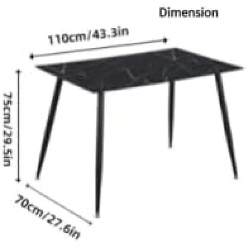 Zoom sur Table Salle à Manger Marbre Verre Rectangulaire Noir