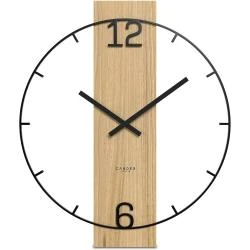 Horloge murale silencieuse métal, bois chêne, noir