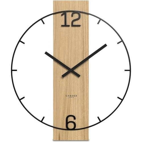 Horloge murale silencieuse métal, bois chêne, noir - Vue principale