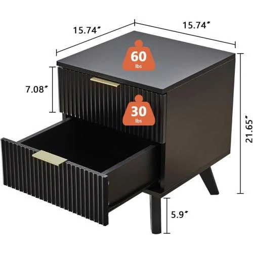 Détail de Table de nuit noire moderne Affeivul, 2 tiroirs bois