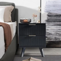 Table de nuit noire moderne Affeivul, 2 tiroirs bois