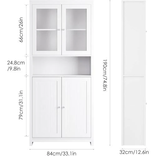 Zoom sur Armoire Cuisine Vitrine Verre Vaisselier FOREHILL Blanc