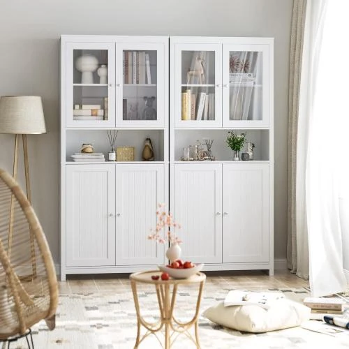 Détail de Armoire Cuisine Vitrine Verre Vaisselier FOREHILL Blanc
