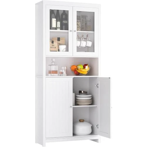 Armoire Cuisine Vitrine Verre Vaisselier FOREHILL Blanc - Vue principale