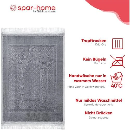 Zoom sur Tapis de prière doux, Sejjade, Seccade, gris, qualité supérieure