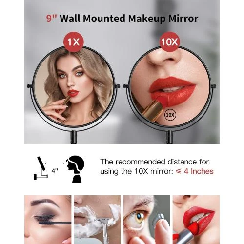 Zoom sur Miroir Maquillage Gospire Rotatif Double Face Noir Poli