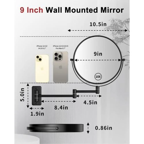 Détail de Miroir Maquillage Gospire Rotatif Double Face Noir Poli