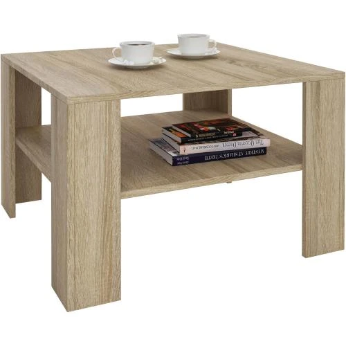 Table Basse IDIMEX Carrée, Étagère Rangement Ouvert, Chêne Sonoma - Vue principale