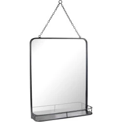 Miroir Mural Noir, Étagère Métal, Chaîne Suspension