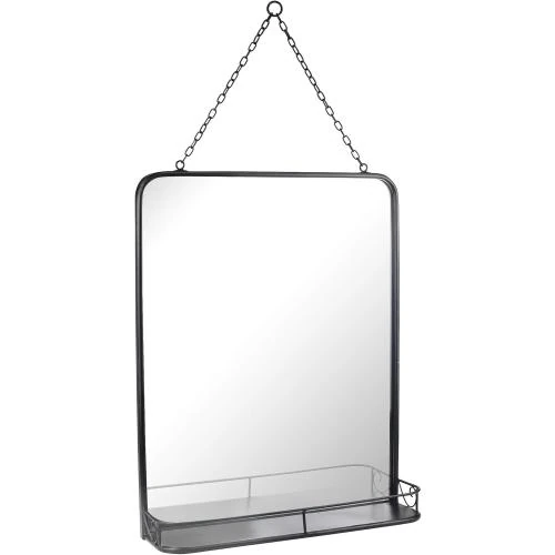 Miroir Mural Noir, Étagère Métal, Chaîne Suspension - Vue principale
