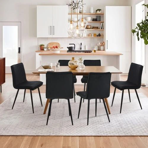 Détail de TUKAILAi Chaises rembourrées velours noir, métal, lot 4