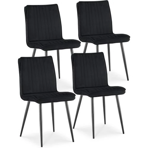 TUKAILAi Chaises rembourrées velours noir, métal, lot 4 - Vue principale