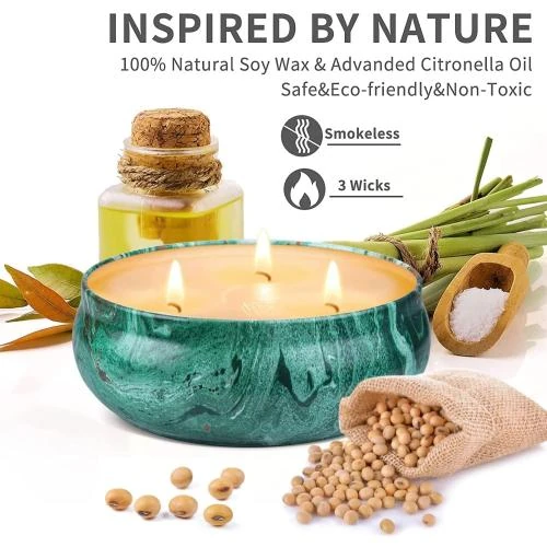 Zoom sur Bougies Citronnelle, Lot 3, Cire Soja Naturelle