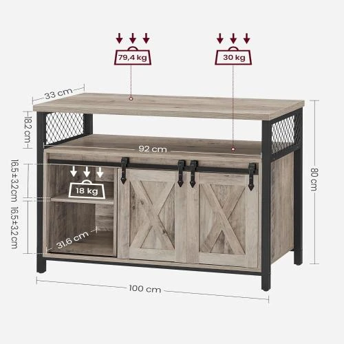 Détail de Buffet Cuisine VASAGLE avec Portes Coulissantes et Étagères Réglables