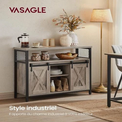 Zoom sur Buffet Cuisine VASAGLE avec Portes Coulissantes et Étagères Réglables