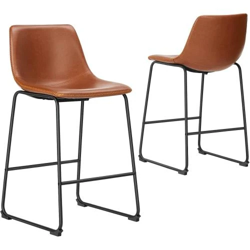 Tabourets de bar industriels Sweetcrispy, cuir synthétique, marron whisky - Vue principale