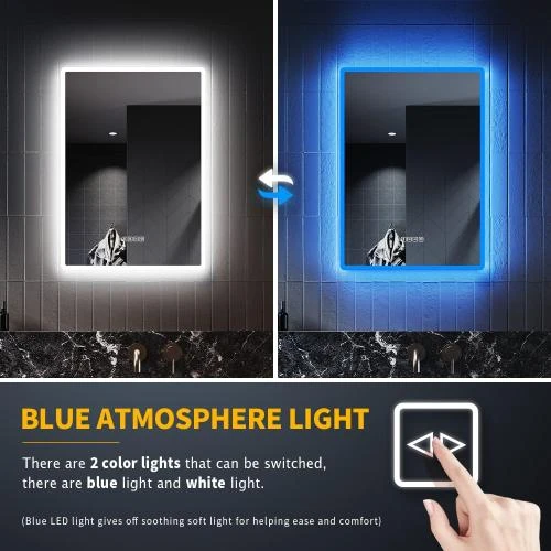 Détail de Miroir salle de bain Bluetooth rétroéclairé, LED ambiance bleue