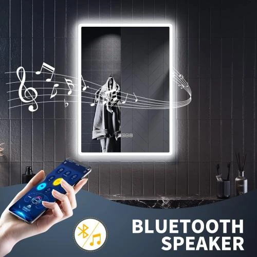 Zoom sur Miroir salle de bain Bluetooth rétroéclairé, LED ambiance bleue