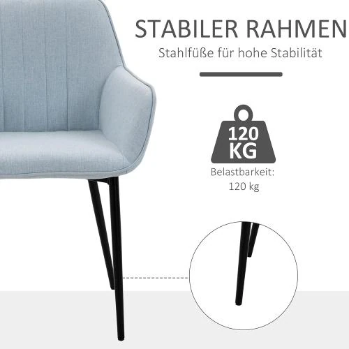 Zoom sur Chaises de salle à manger ergonomiques, métal, bleu, lot de 2