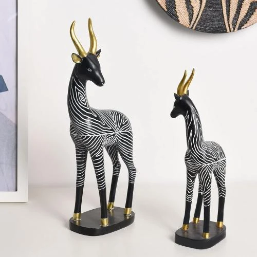 Zoom sur Sculptures africaines antilope, lot 2 figurines modernes, noir