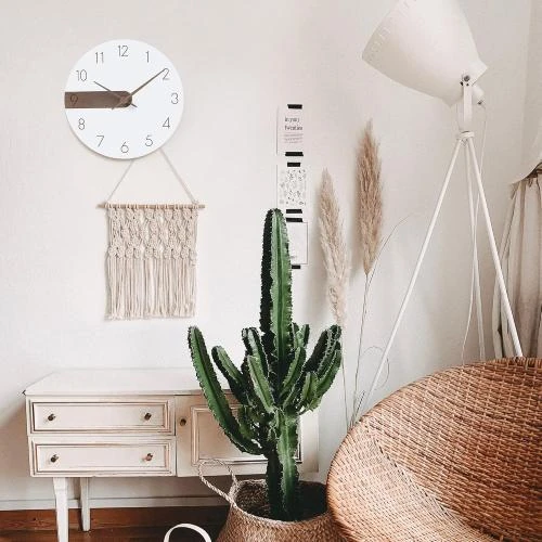 Détail de Horloge Murale Lafocuse Blanc Bois Moderne Minimaliste