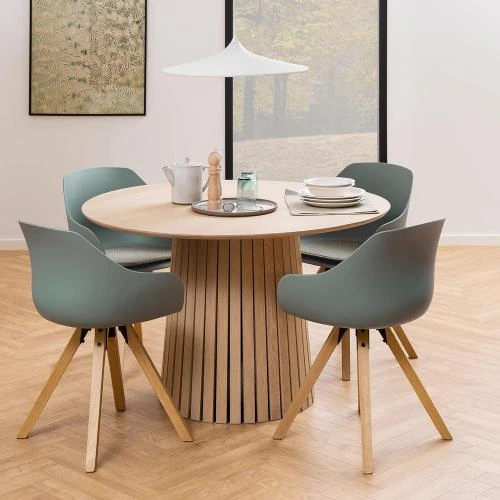 Détail de Chaises salon accoudoirs, plastique, bois, vert olive, lot 2